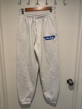 White Fox Boutique Light Gray Track Sweatpants with Blue Logo